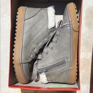 Gray High-Top Sneakers with Faux Fur Lining